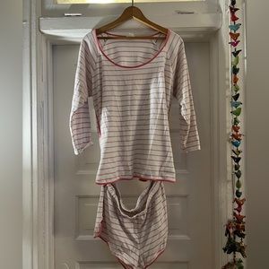 Pima Long-Short Set in pink stripe, XL